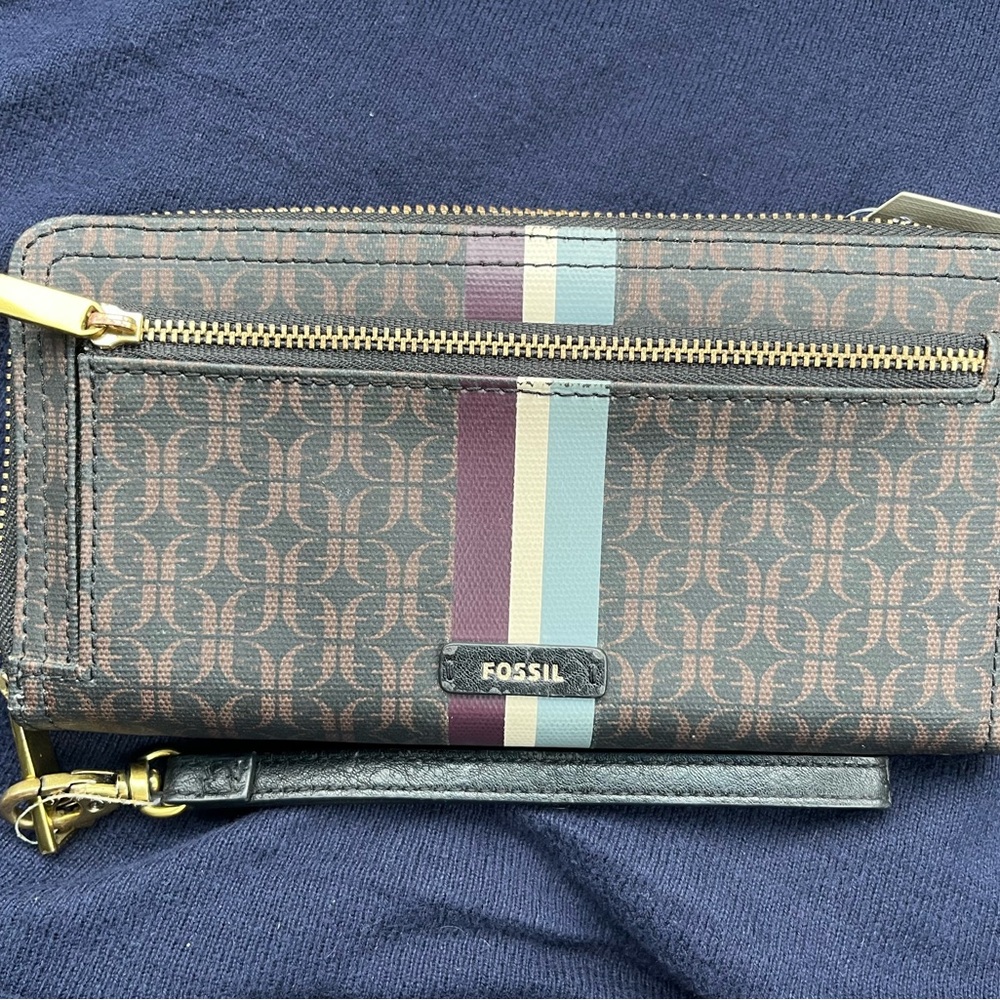 Fossil Brown Wallet with Multicolor Stripes